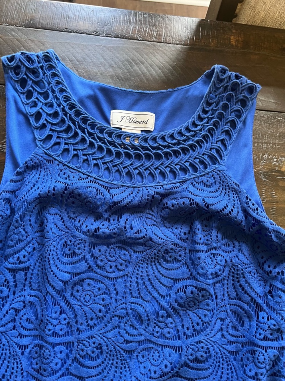Jessica Howard Women’s Size 8 Blue Paisley Lace Sleeveless Crochet Shift Dress - Picture 8 of 11
